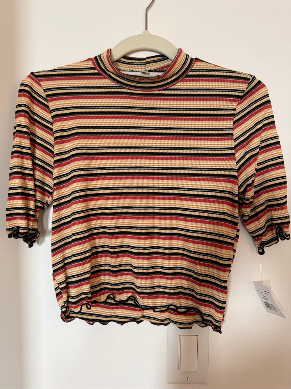NWT: Striped Short Sleeve Mock Neck Top - Multi